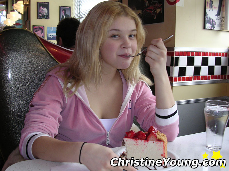 Cheerful blonde teen Christine Young flashing and teasing #67812451