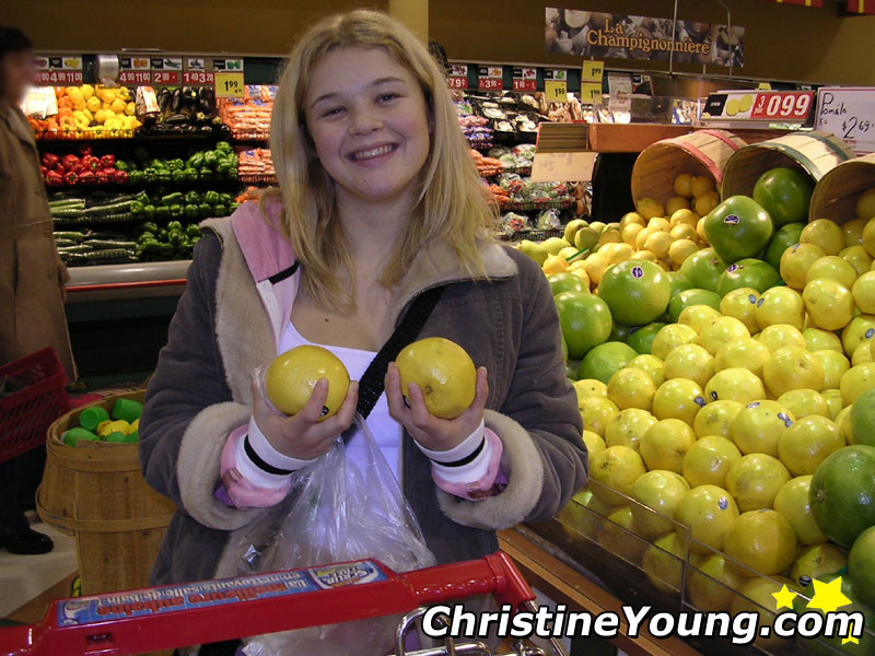 Cheerful blonde teen Christine Young flashing and teasing #67812499