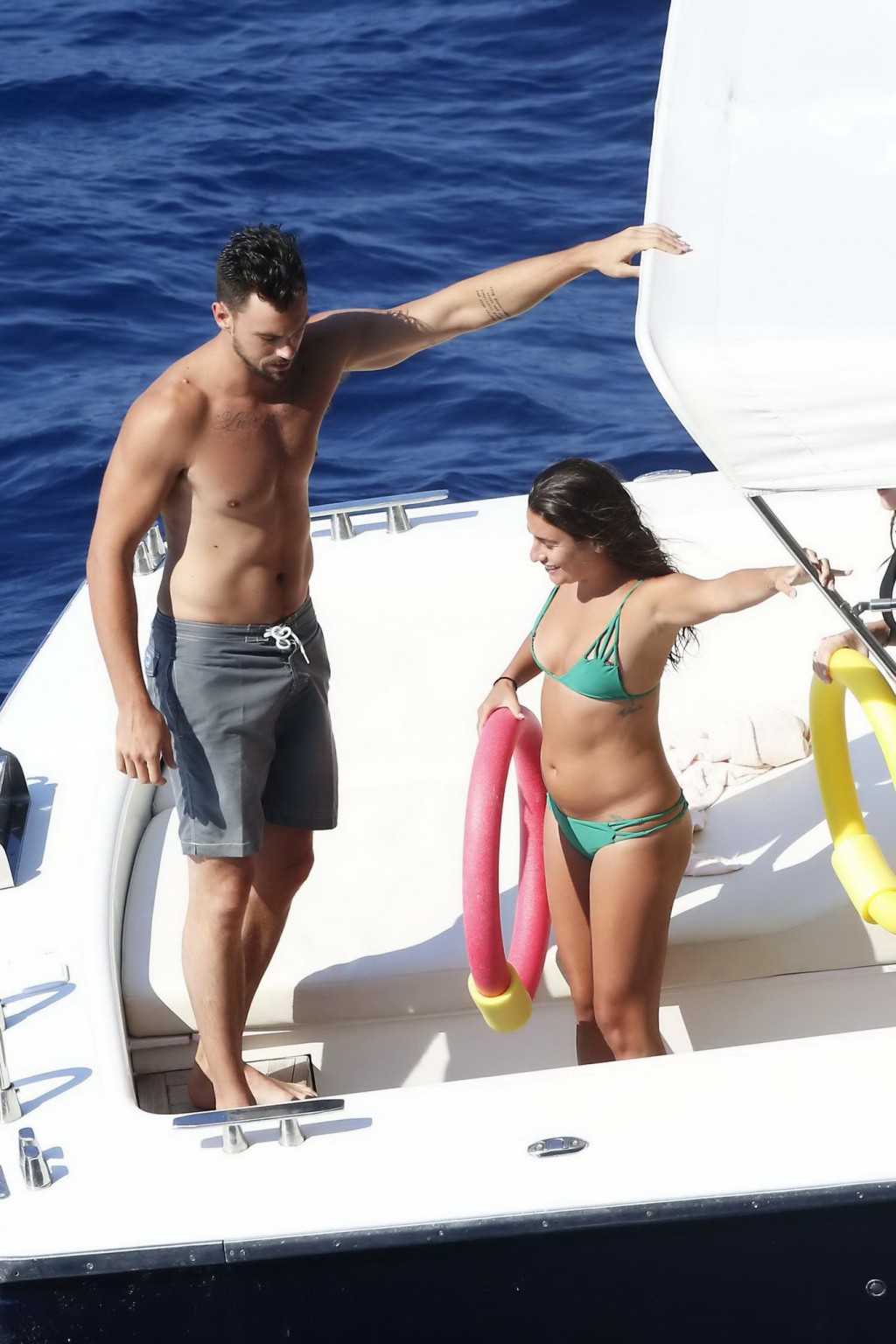 Lea Michele nipple slip from her tiny green bikini on the boat during a vacation #75189819
