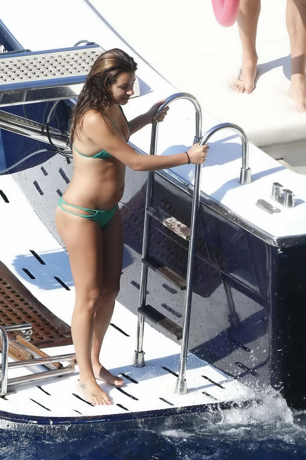 Lea Michele nipple slip from her tiny green bikini on the boat during a vacation #75189824
