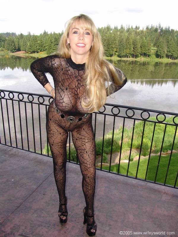 Wifey with huge juggs in black lace body suit #73537458