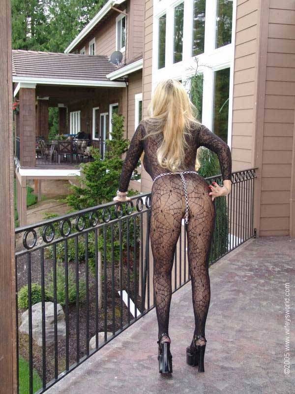 Wifey with huge juggs in black lace body suit #73537509