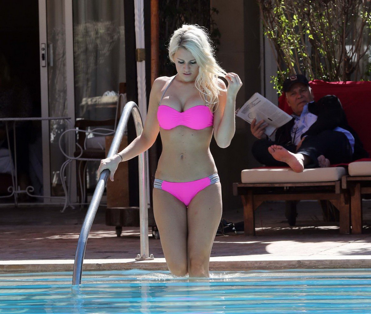 Danielle Armstrong showing off her curvy body in a tiny pink bikini #75198588