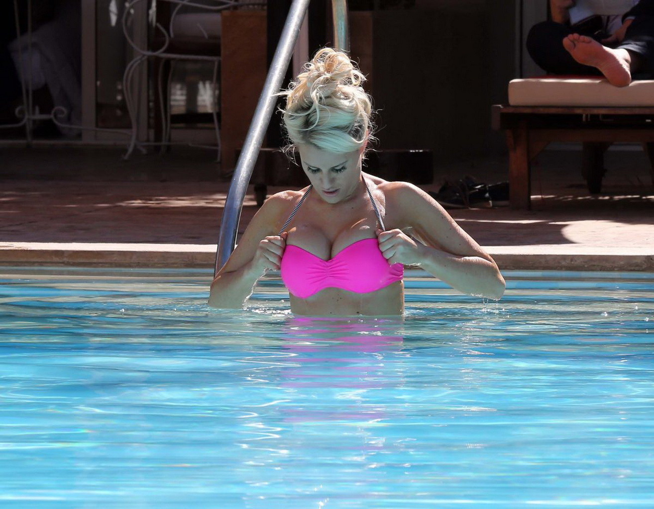 Danielle Armstrong showing off her curvy body in a tiny pink bikini #75198652