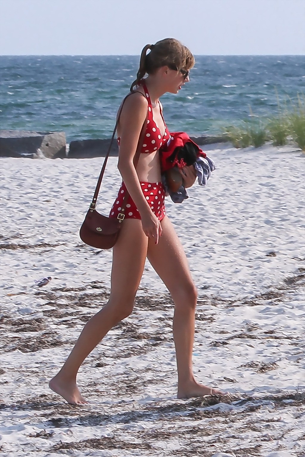 Taylor Swift shows her hot body wearing polka dot bikini at a beach in Cape Cod #75254277
