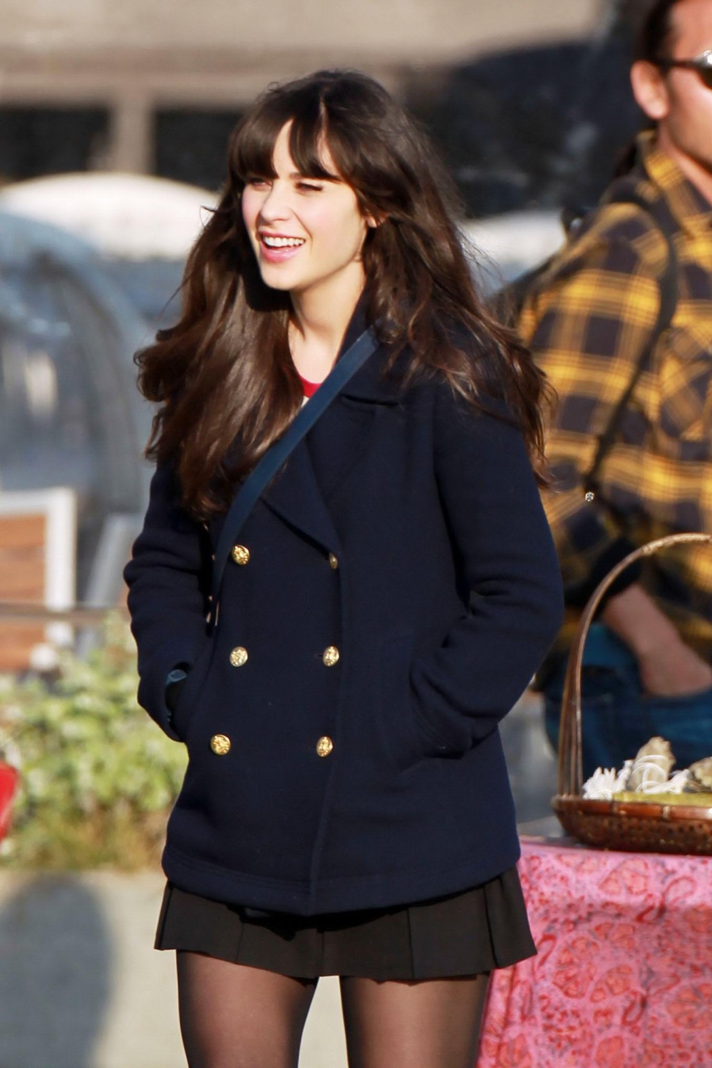 Zooey Deschanel upskirt while cycling in mini skirt  pantyhose on the 'New Girl' #75278343