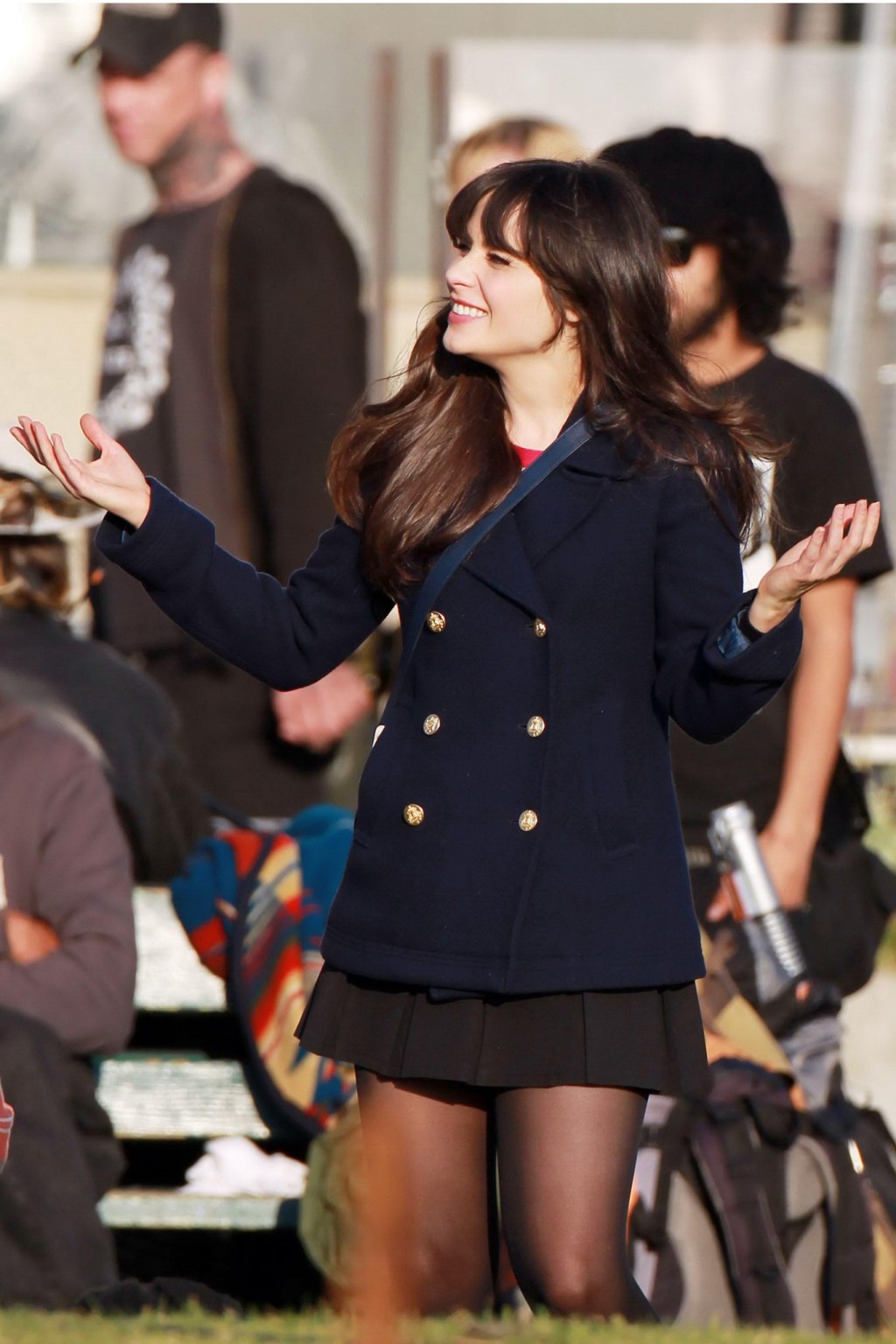 Zooey Deschanel upskirt while cycling in mini skirt  pantyhose on the 'New Girl' #75278359