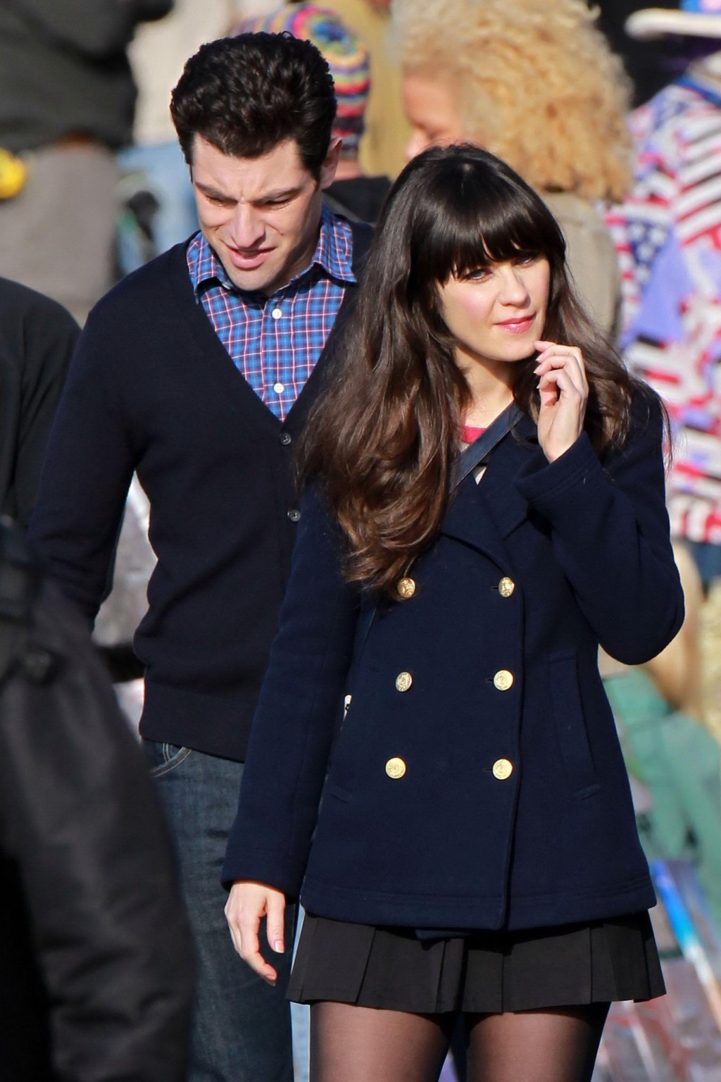 Zooey Deschanel upskirt while cycling in mini skirt  pantyhose on the 'New Girl' #75278406