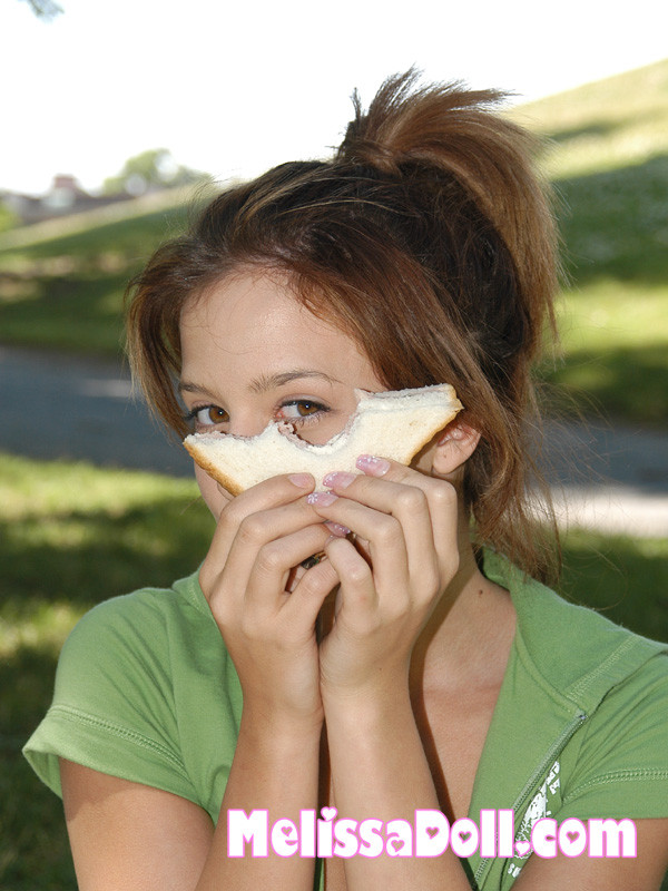 Dulce joven posando en un picnic
 #70665324