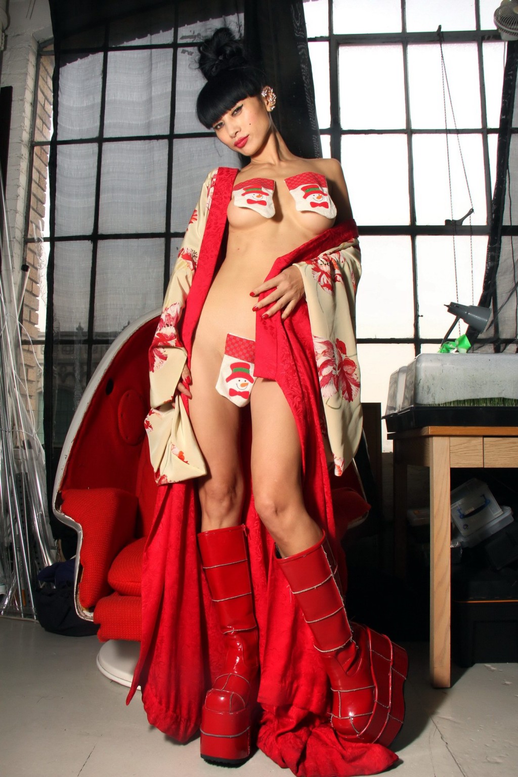 Bai Ling fully naked but hiding for Christmas 2014 photoshoot #75177286