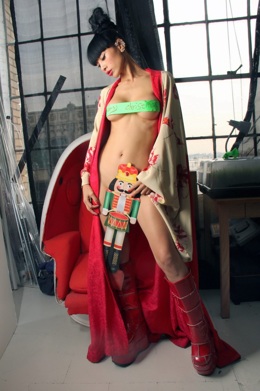 Bai Ling fully naked but hiding for Christmas 2014 photoshoot #75177308