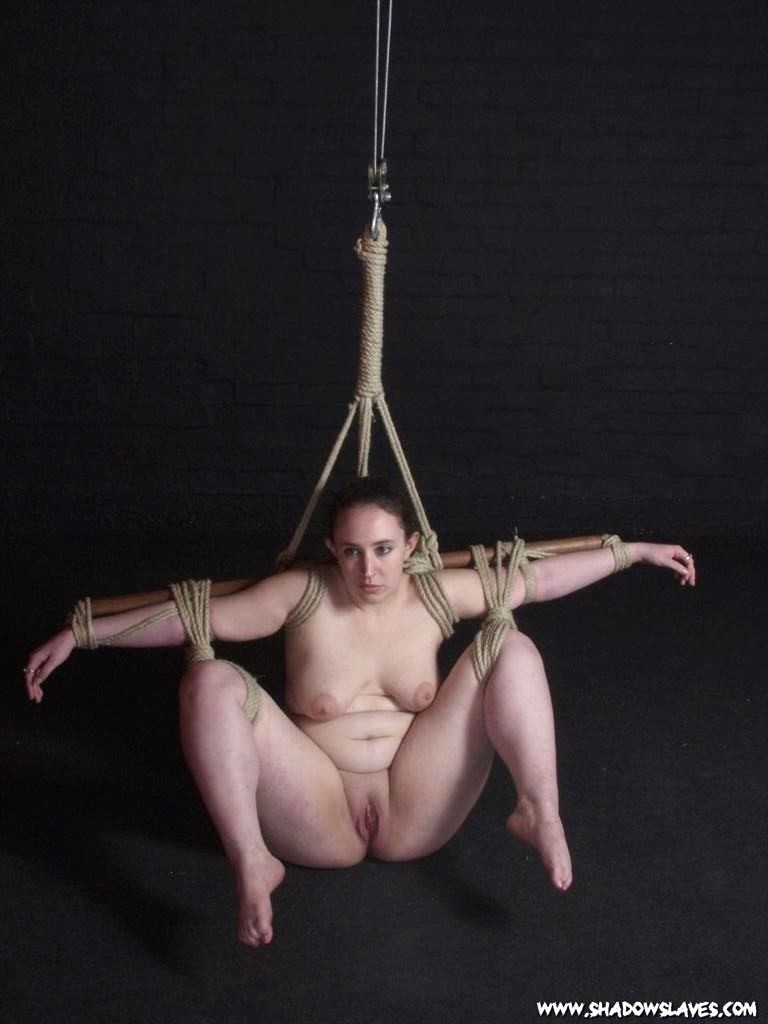 Chubby brunette slave female tied tightly to a bamboo pole #72208849