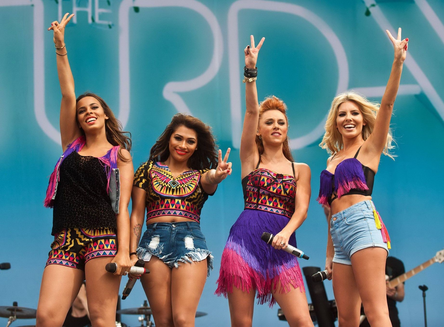 Mollie King and The Saturdays wearing tiny Aztec-themed outfit while performing  #75221250