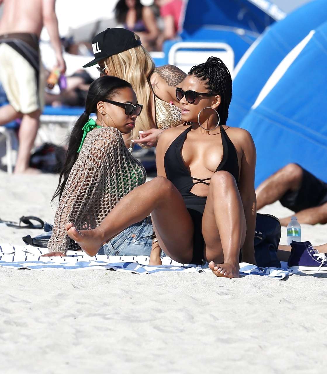 Christina Milian exposing nipples slip in bikini on beach #75229719