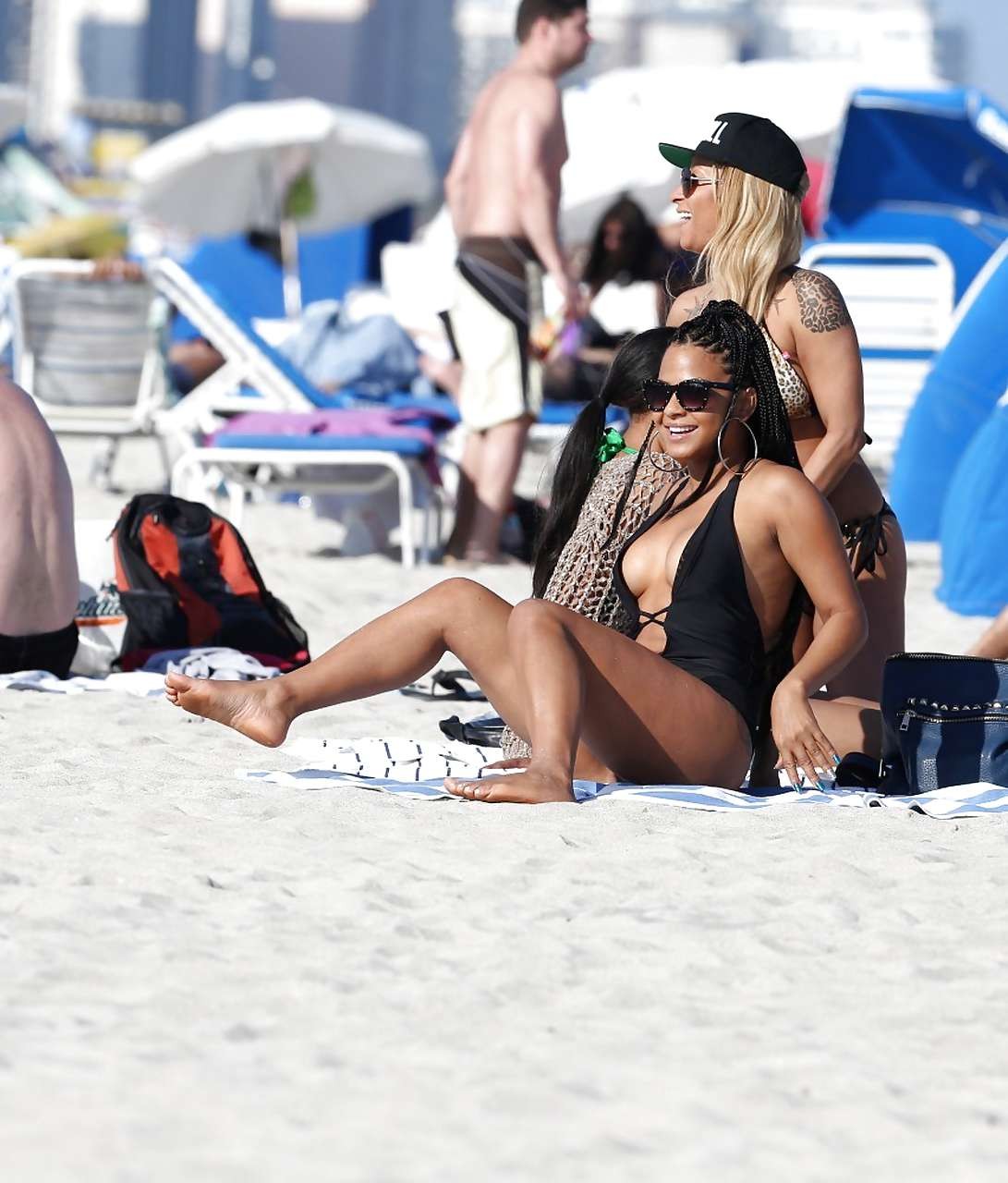 Christina Milian exposing nipples slip in bikini on beach #75229738