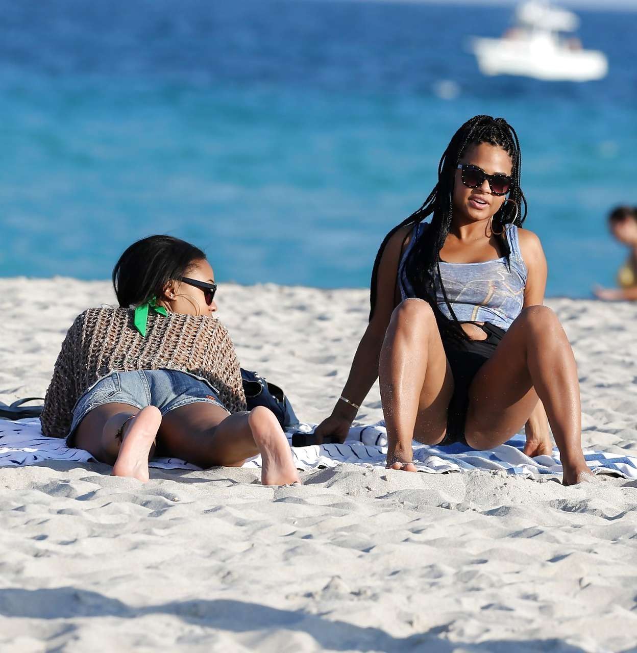 Christina Milian exposing nipples slip in bikini on beach #75229802