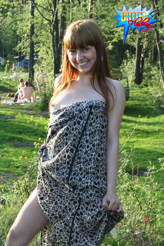 Playful flasher with red hair nude under her dress #76126459