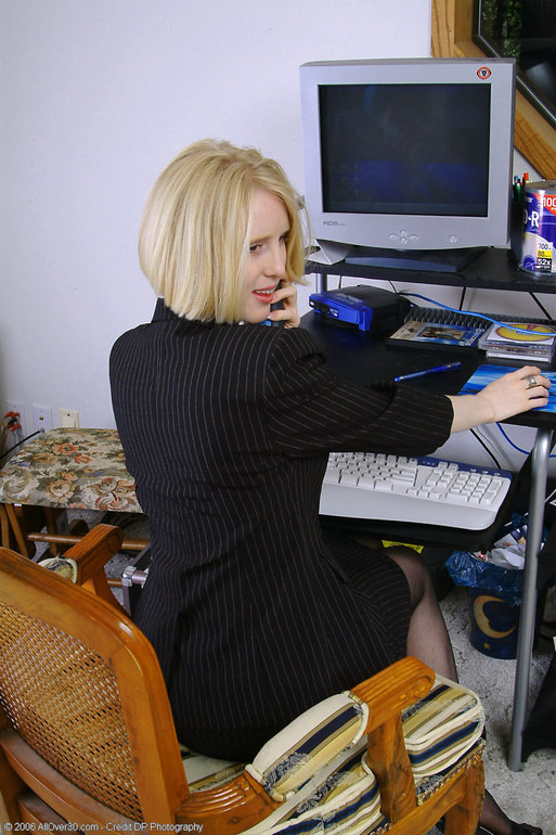 blonde middle aged secretary reveals sexy lingerie beneath #77749839