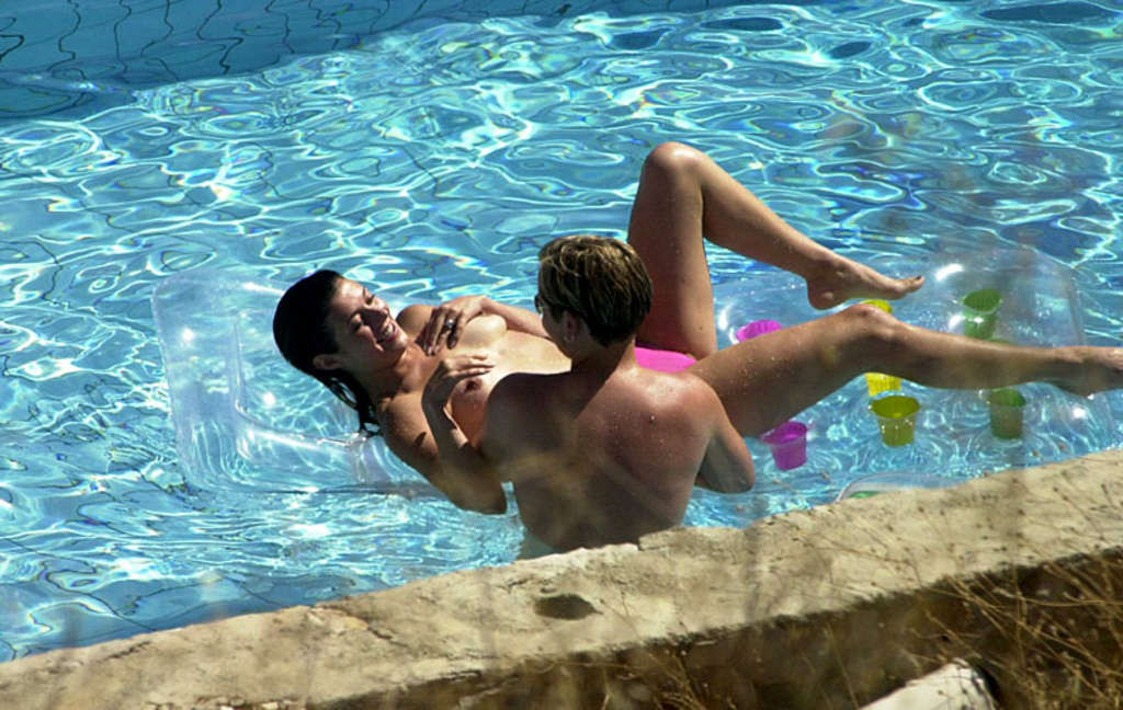 Kym Marsh showing her nice big tits on pool paparazzi pictures and in see thru d #75387356