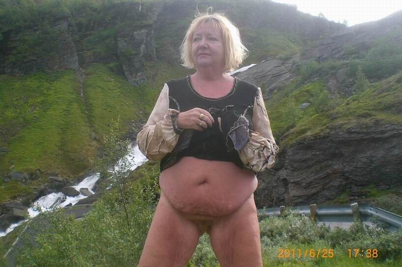 mature showing her cellulite body outdoor #78429935