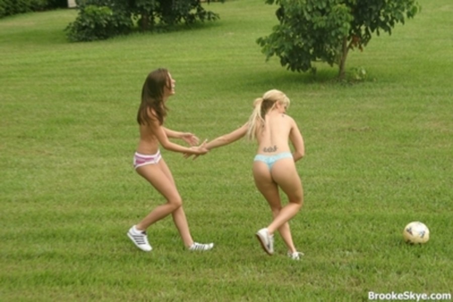 two hot teenies playing soccer topless #70670495