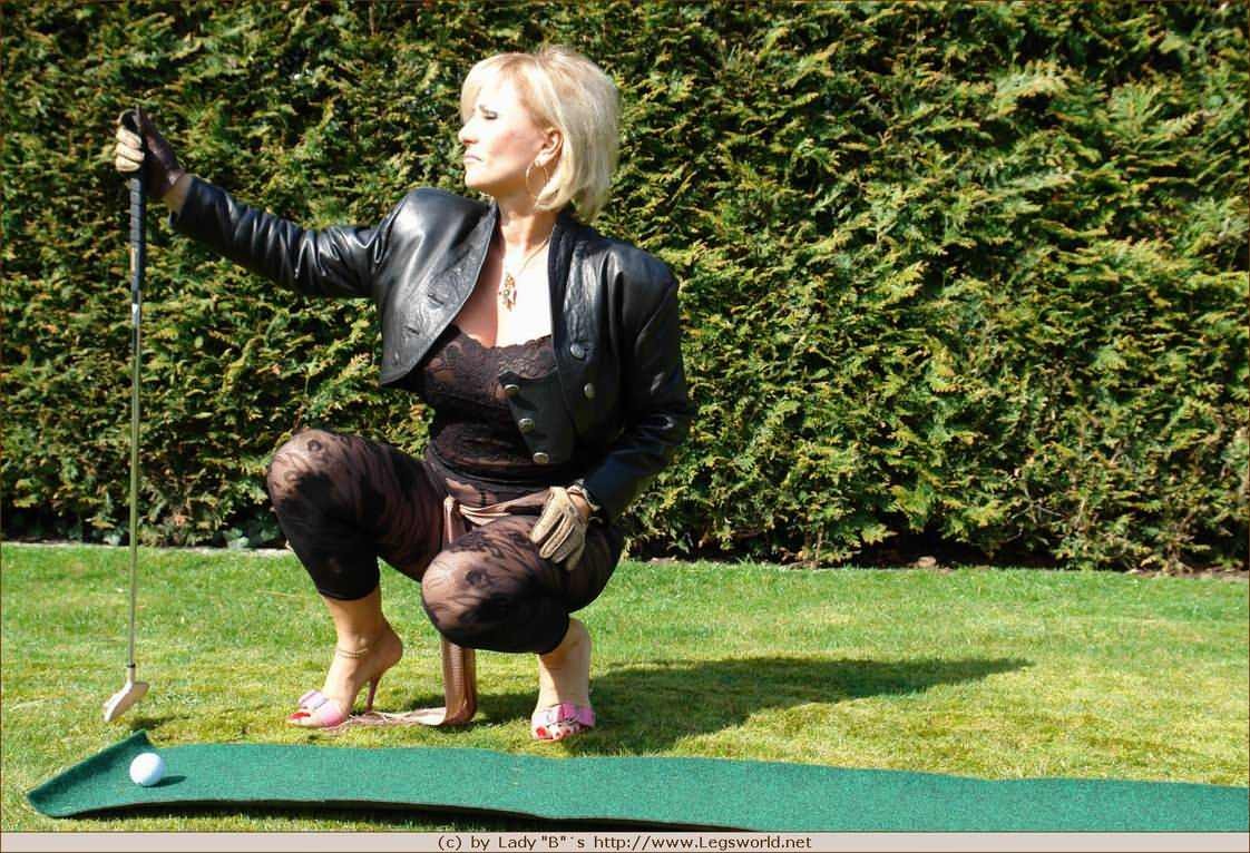 Leggy amateur lady Barbara playing golf #73743456