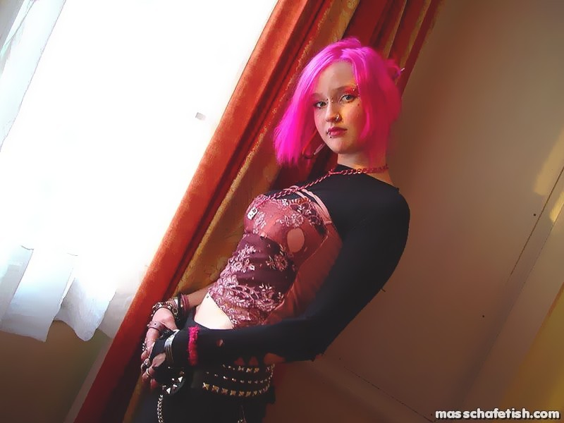 Pink haired goth girl Masscha fooling around in hot pink panties #73261348