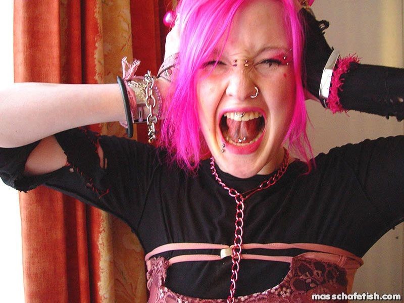 Pink haired goth girl Masscha fooling around in hot pink panties #73261356