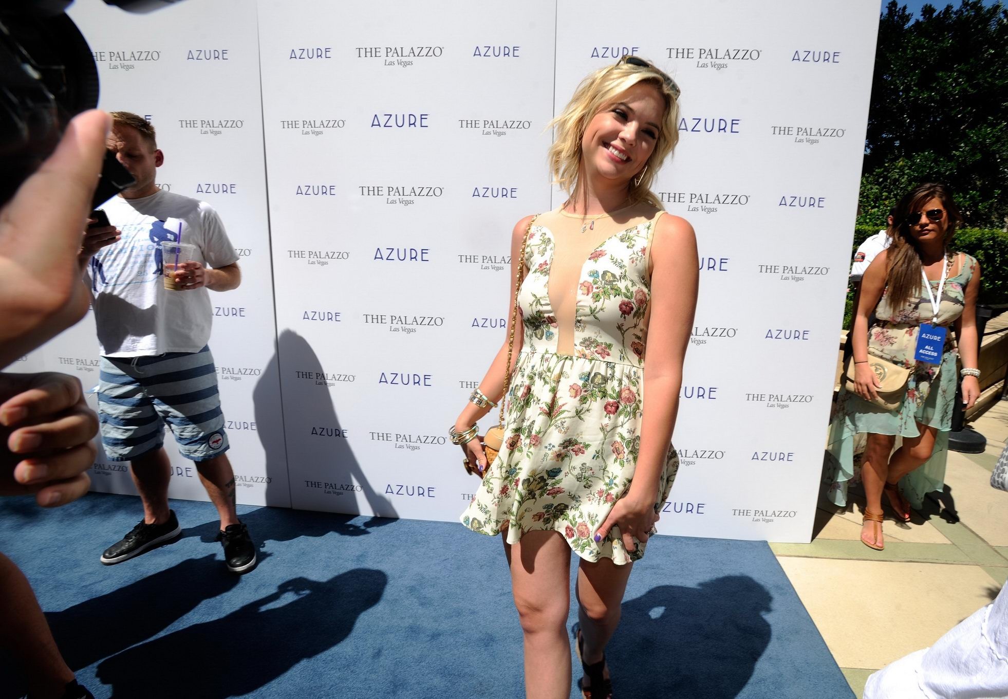 Ashley Benson cleavy showing side boob in a flower print mini dress at Azure poo #75253605