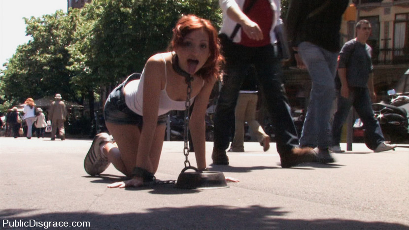 Beautiful redhead tied up, stripped bare, and fucked on the streets #72127741