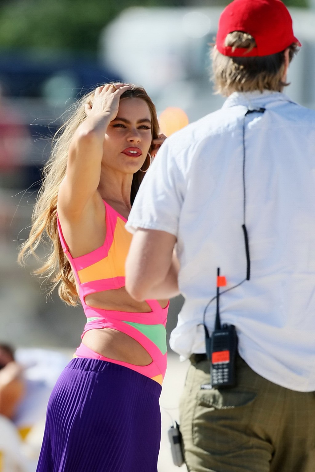 Sofia Vergara shows off her hot body in a colorful monokini while filming Modern #75204435