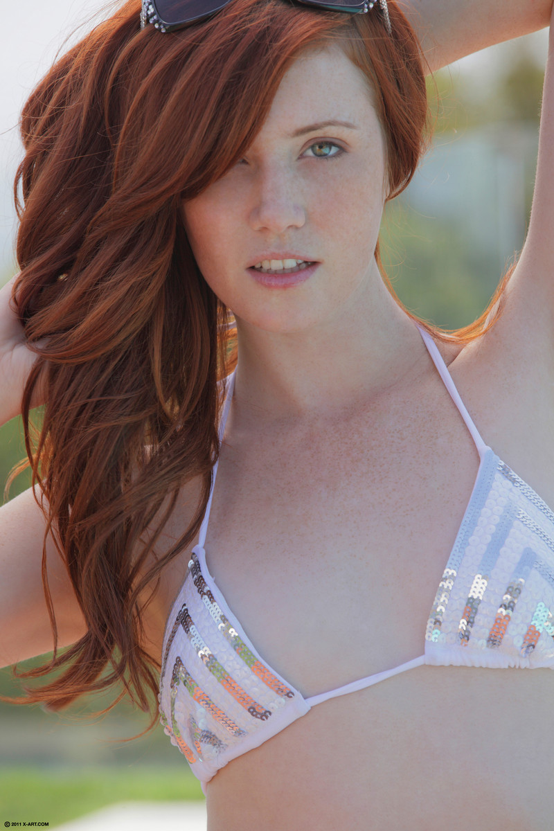 Redhead erotic bikini babe Elle stripping #71505776