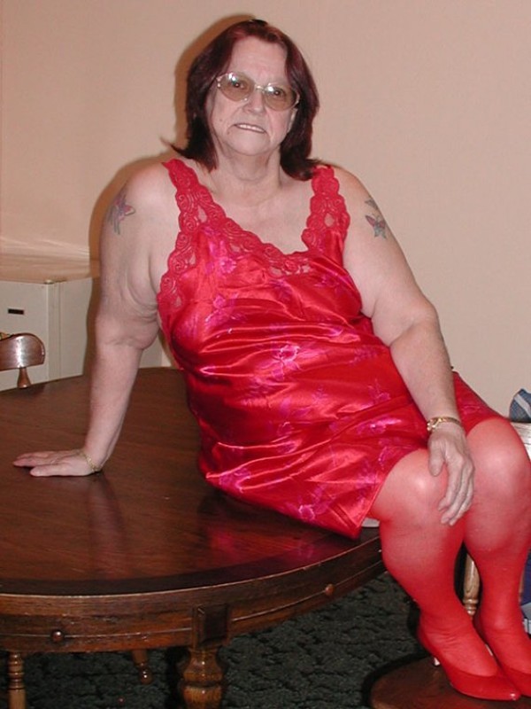 Nasty big granny in red stockings toying her hairy mature cunt #71864760