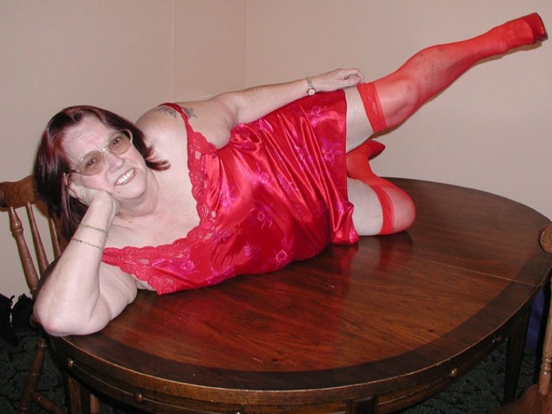 Nasty big granny in red stockings toying her hairy mature cunt #71864783