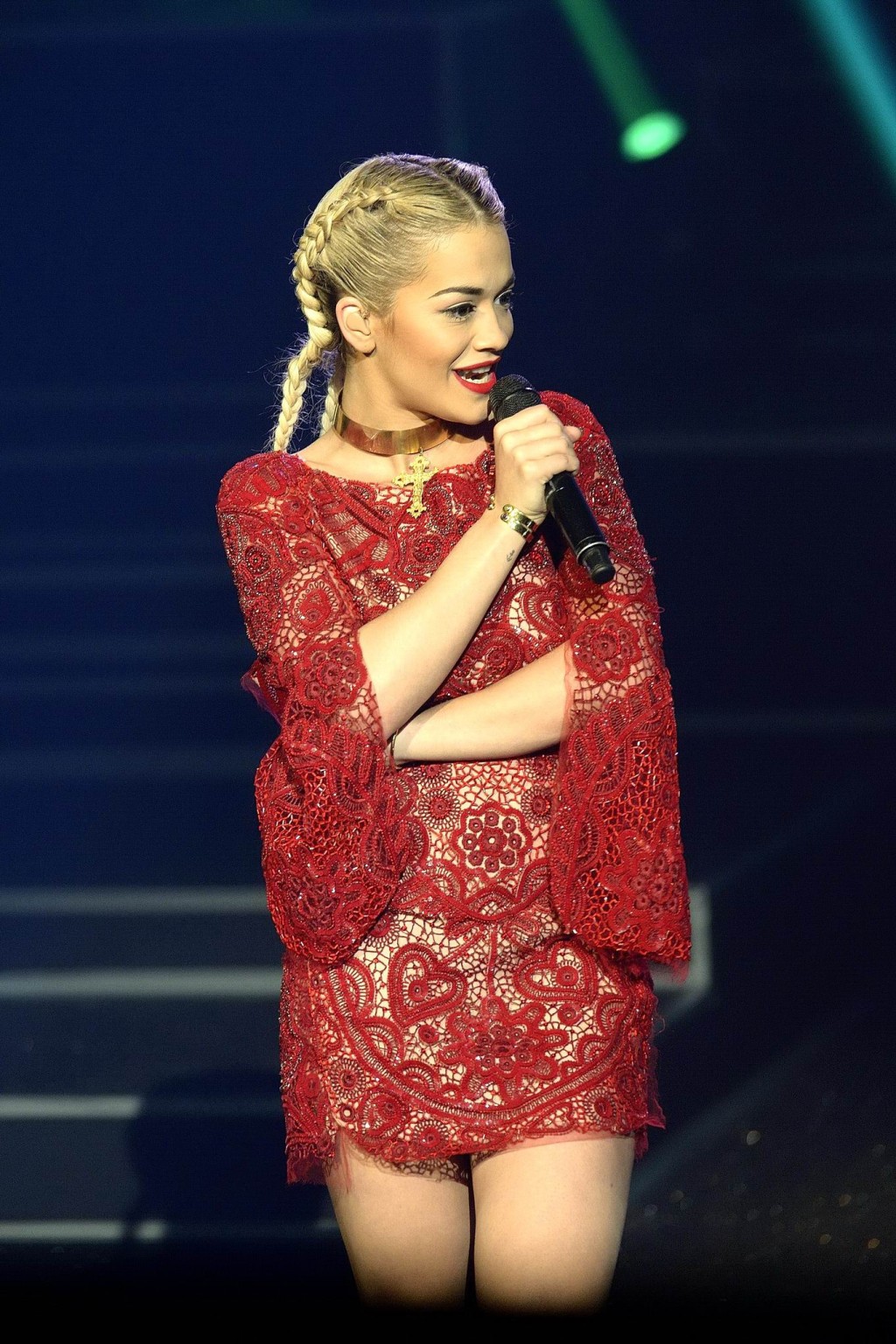 Rita Ora upskirt wearing a mini dress  sandals at the Etam Fashion Show in Paris #75240101