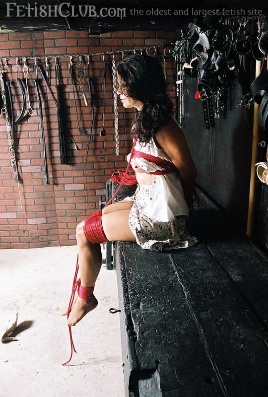 Brunette MILF Is Bound In Red Twine And Tugs Nipple Chain Orally #70641984