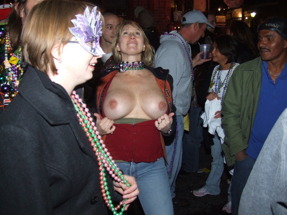 Drunk mardis gras tit flashing #76395026