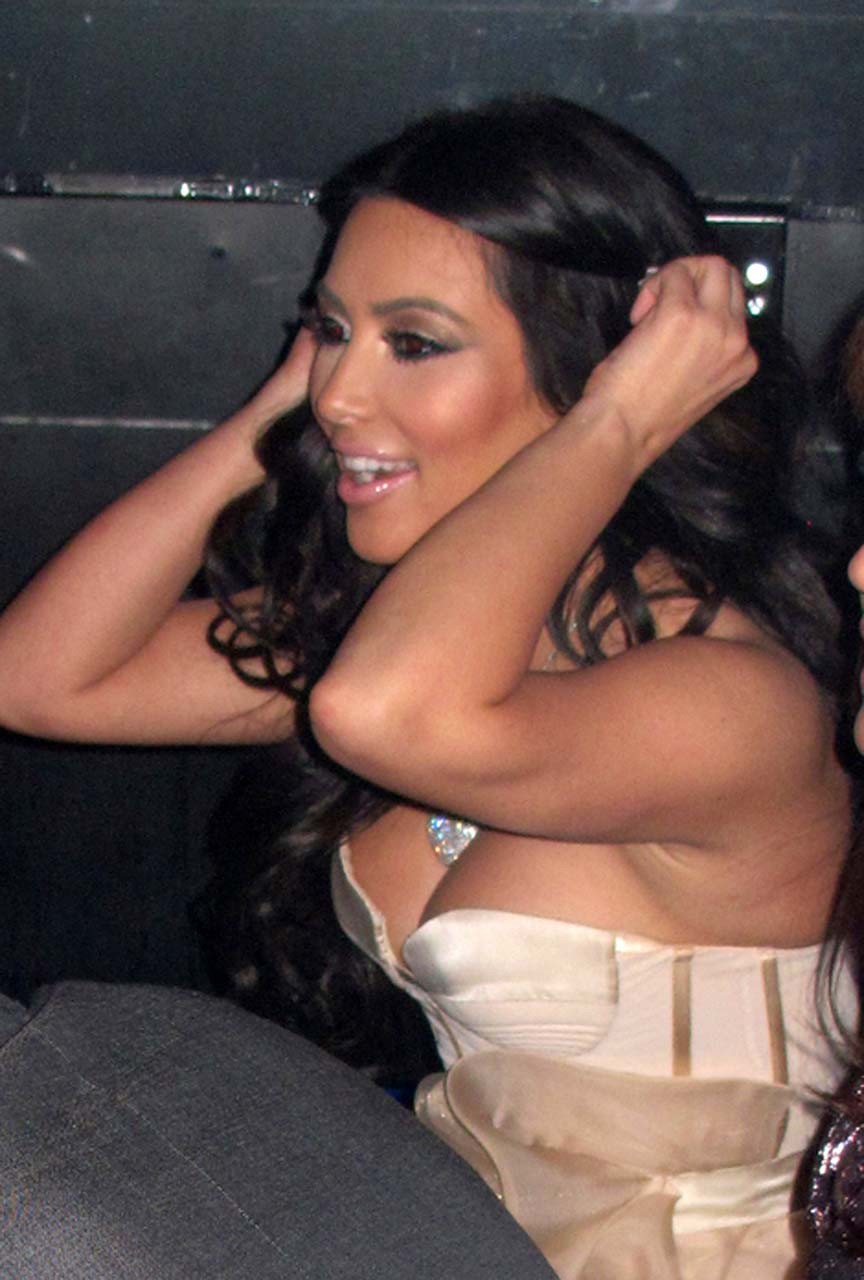 Kim Kardashian showing big cleavage in tight dress paparazzi pictures and exposi #75317351