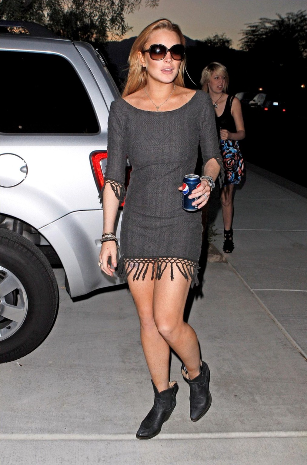 Lindsay Lohan leggy  cleavy wearing low cut top  denim shorts at the Betty Ford  #75326243