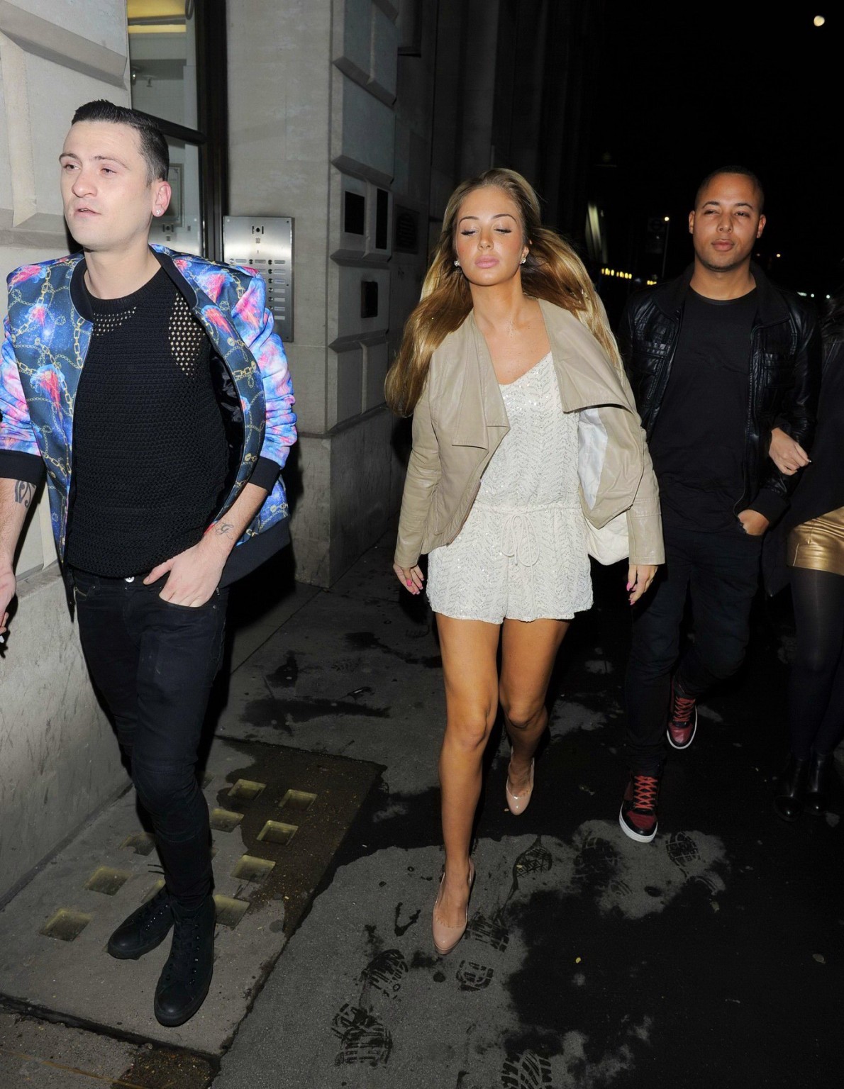 Tulisa Contostavlos cleavy and leggy wearing skimpy white outfit night out in Lo #75209626