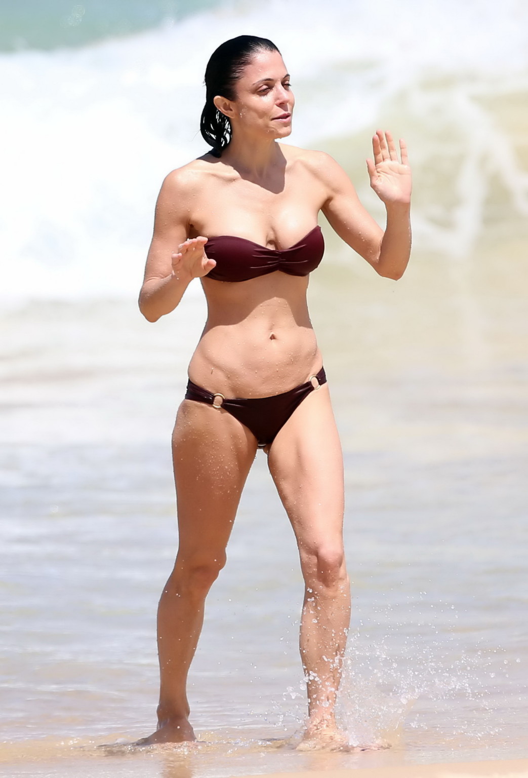 Bethenny Frankel exposing her hot body in a brown tube bikini at the beach in Sy #75240971