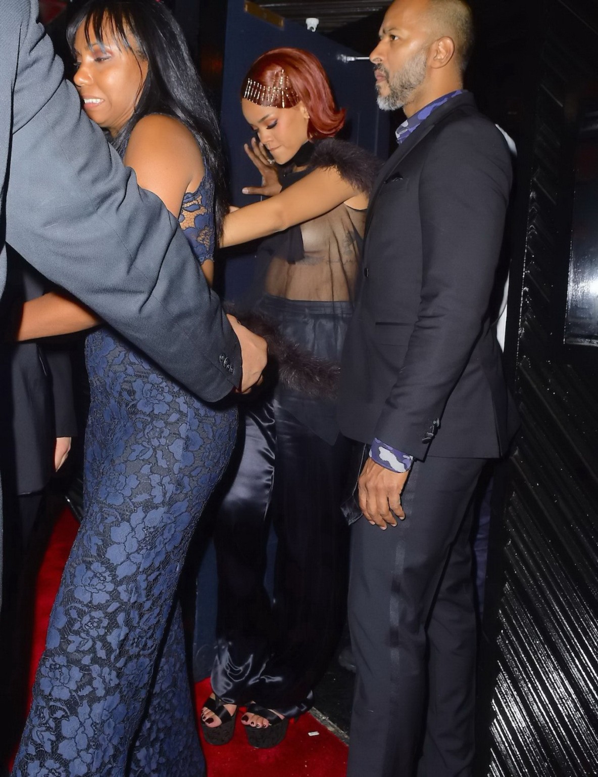 Rihanna showing off her boobs braless in a see through top at Met Gala After Par #75166131