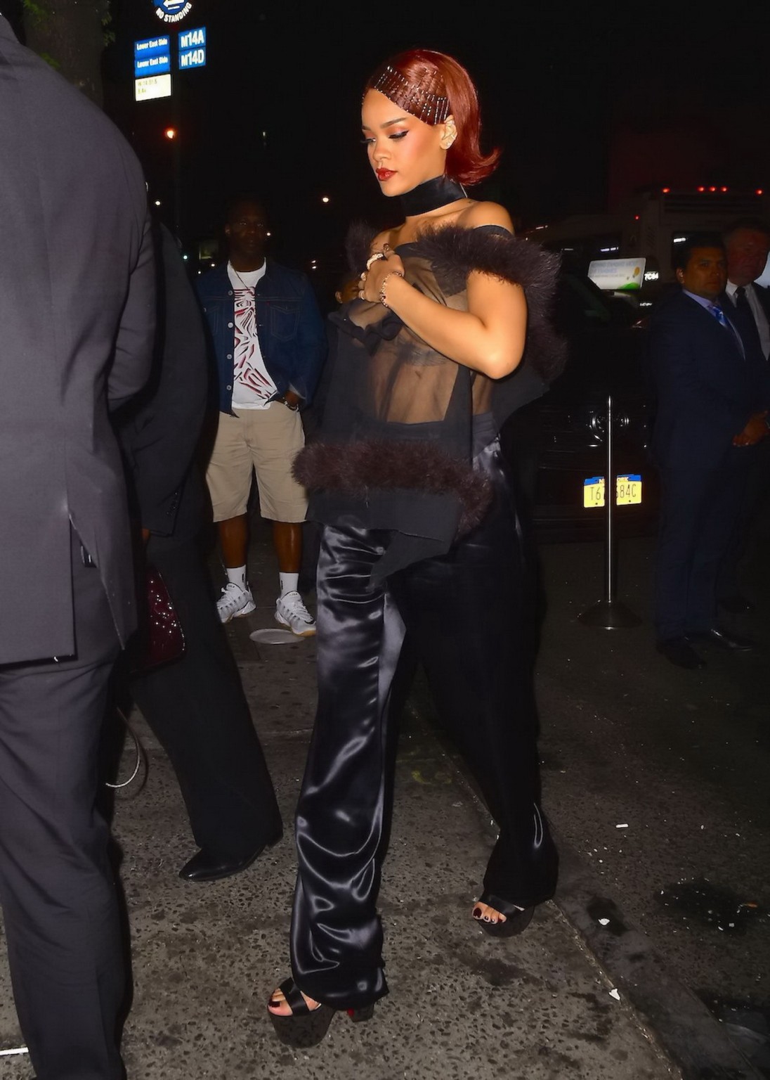 Rihanna showing off her boobs braless in a see through top at Met Gala After Par #75166286