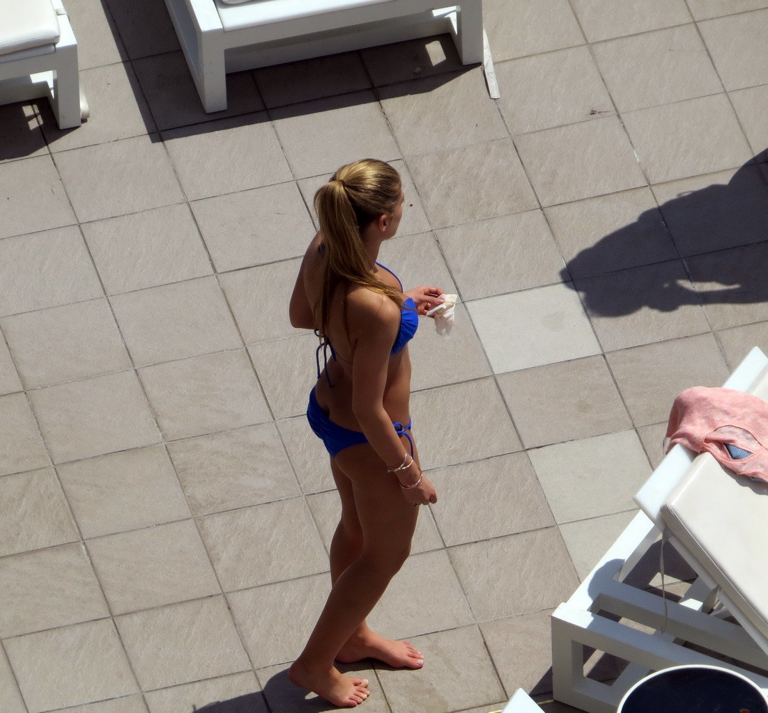 Amy Willerton blue bikini boob-slip and ass-crack at her hotel pool in Australia #75212580