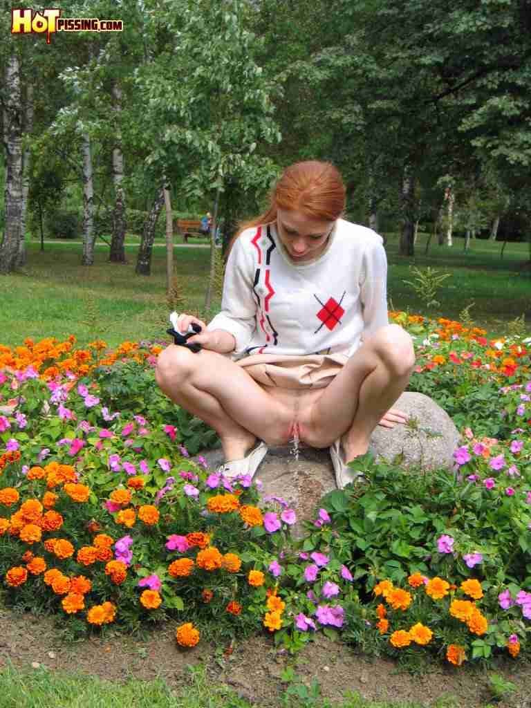 Redhead peeing outdoors #76586021