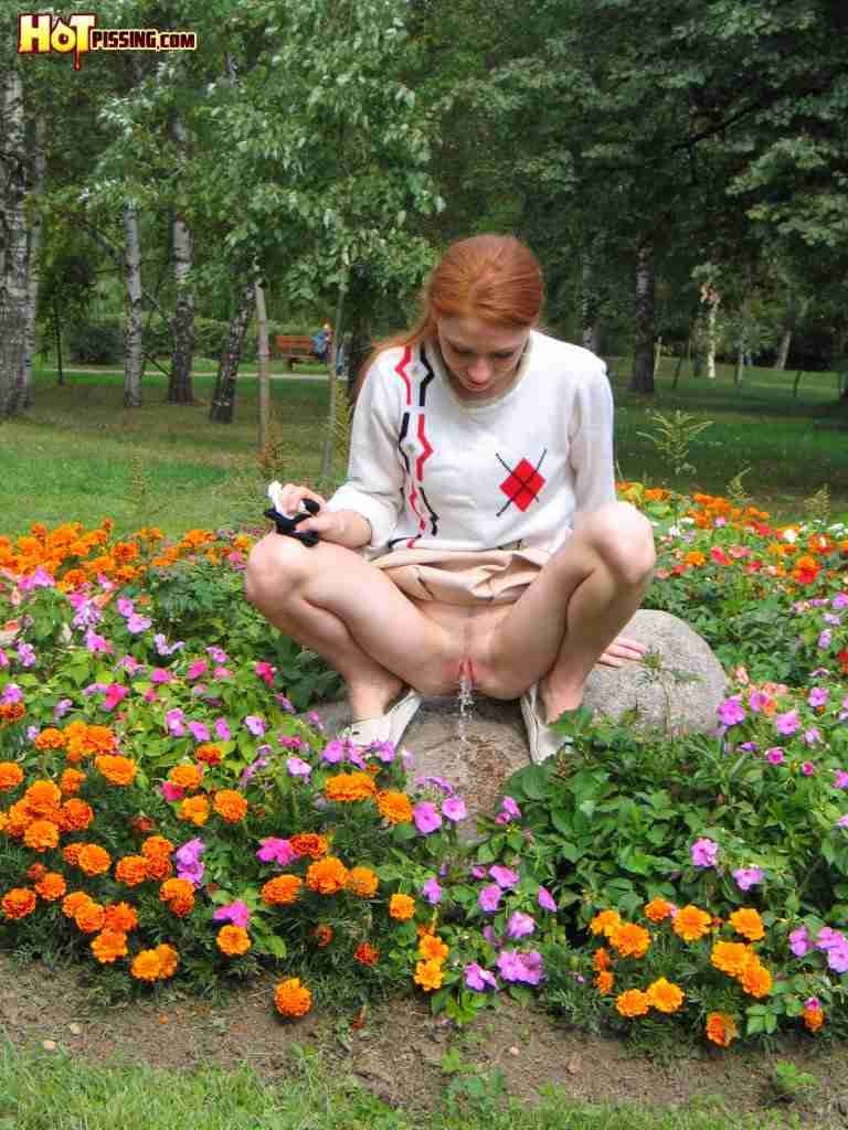 Redhead peeing outdoors #76586027