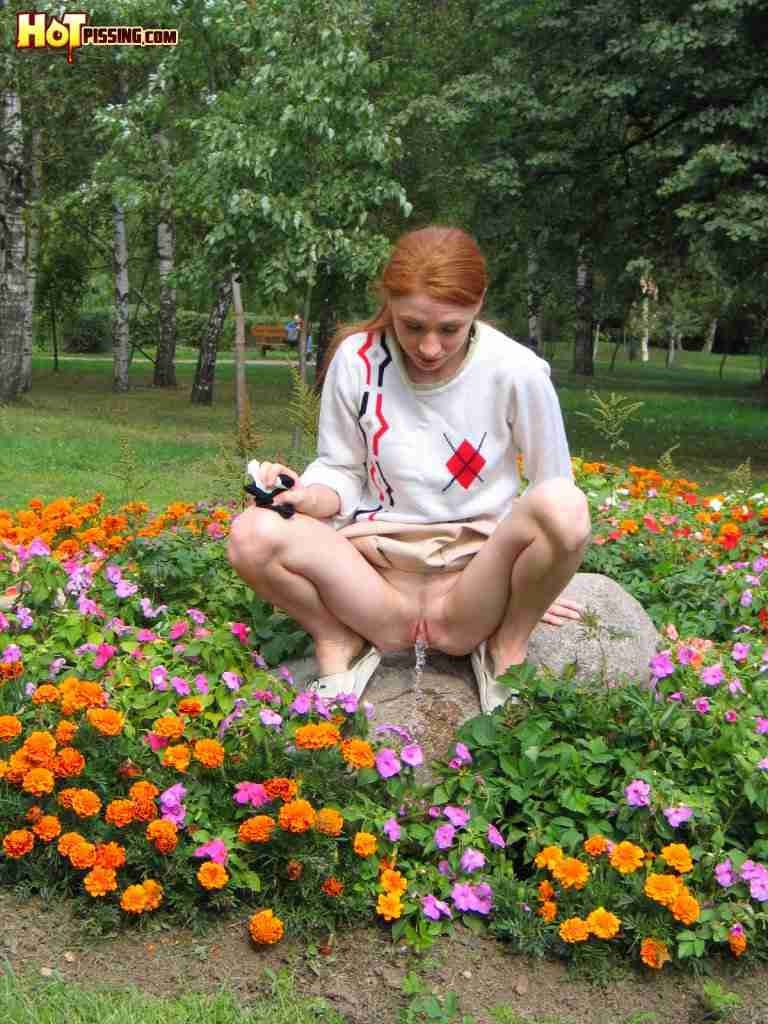 Redhead peeing outdoors #76586035