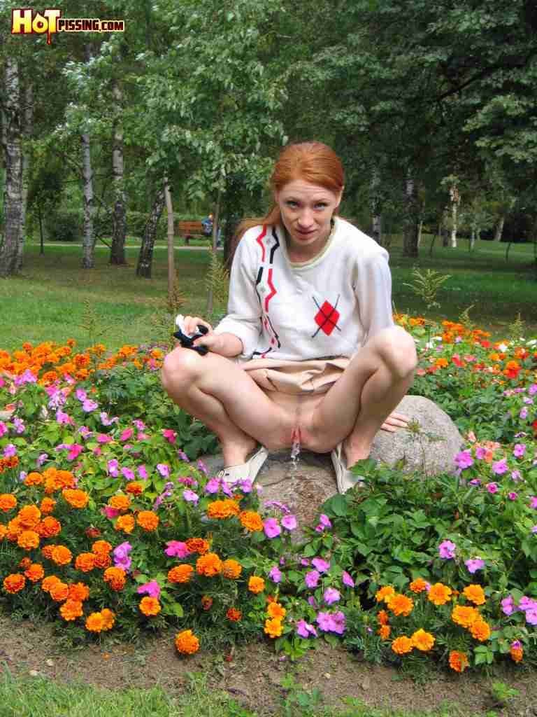 Redhead peeing outdoors #76586042