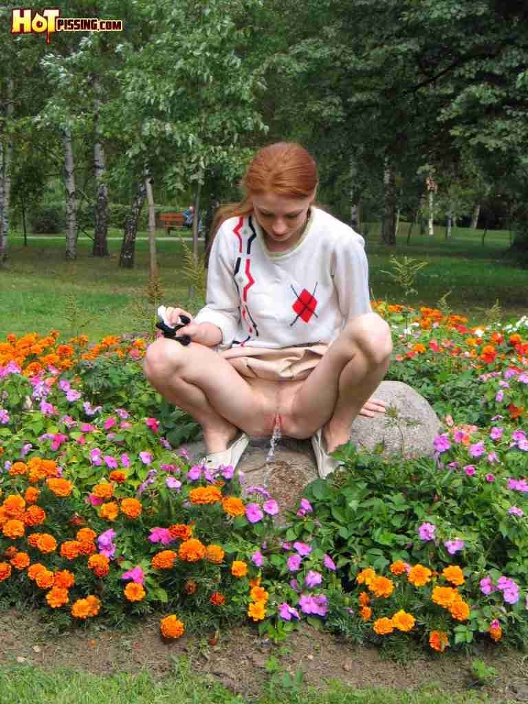 Redhead peeing outdoors #76586051