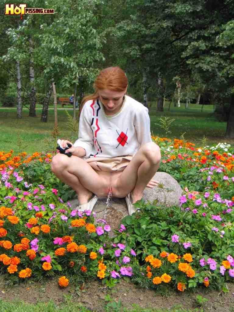 Redhead peeing outdoors #76586055